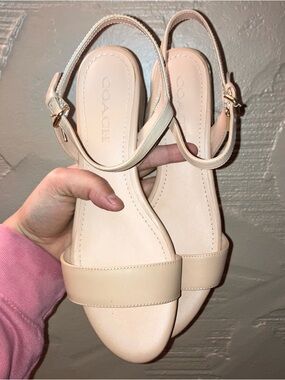Coach Nude Leather Slingback Block Heel Sandals
